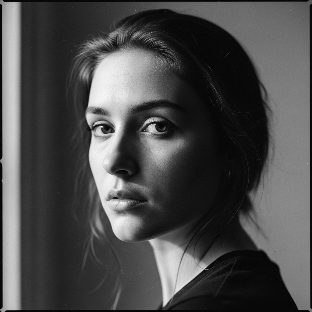 Before AI edit: moody B&W portrait